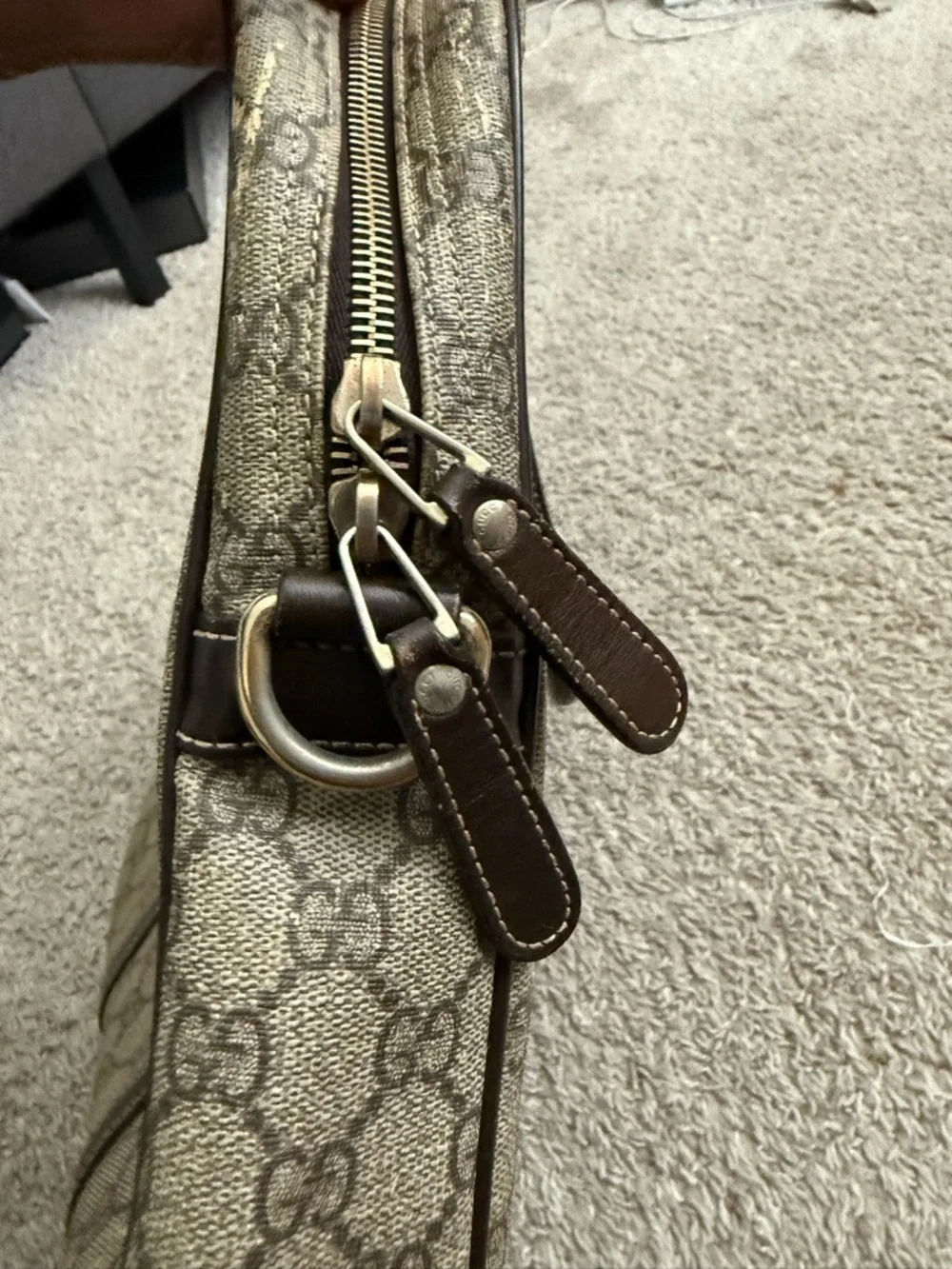 Gucci Beige Monogram Canvas Laptop Briefcase with Brown Trim